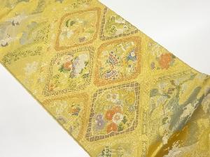 本家加納織物製　本金箔蜀江文に蝶・花々・鶴模様織出し袋帯